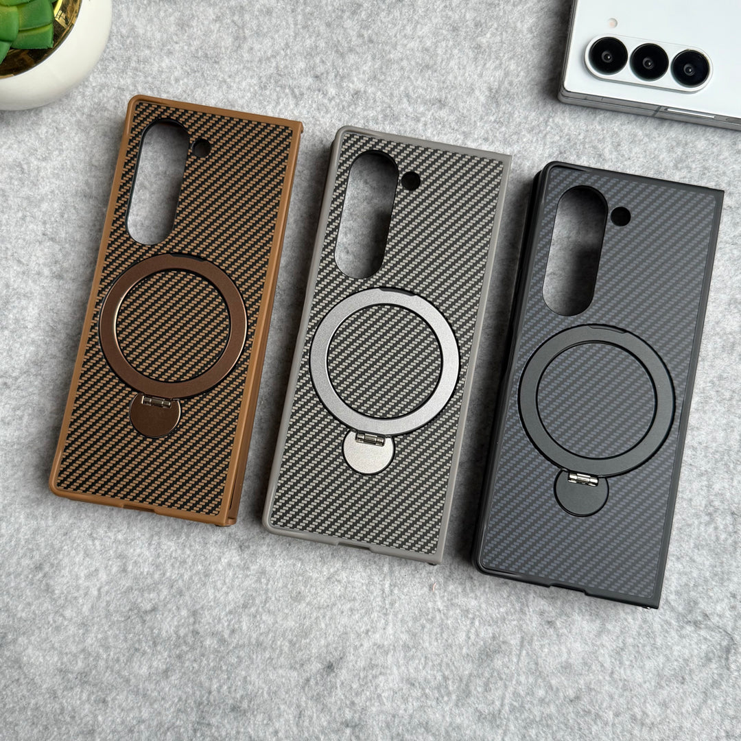 Samsung Galaxy Z fold 6 Premium Carbon Fiber Texture MagSafe Magnetic Stand Case Cover