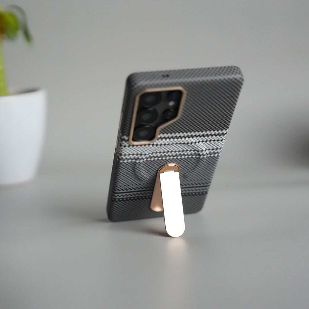 Samsung S24 Ultra Premium Pattern Back Case with Metal Kickstand | Slim Shockproof Protective Cover