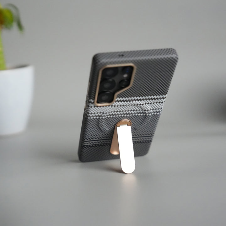 Samsung S24 Ultra Premium Pattern Back Case with Metal Kickstand | Slim Shockproof Protective Cover