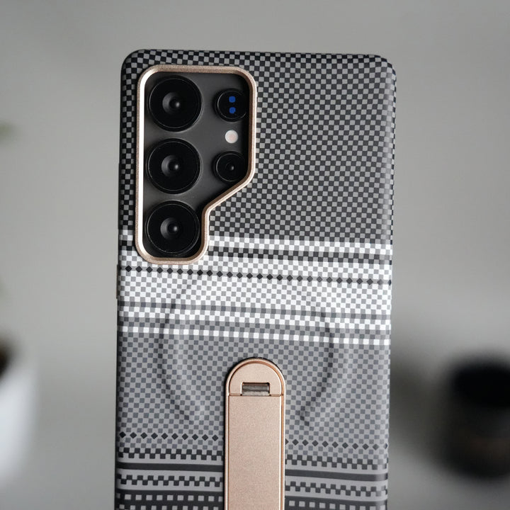 Samsung S24 Ultra Premium Pattern Back Case with Metal Kickstand | Slim Shockproof Protective Cover