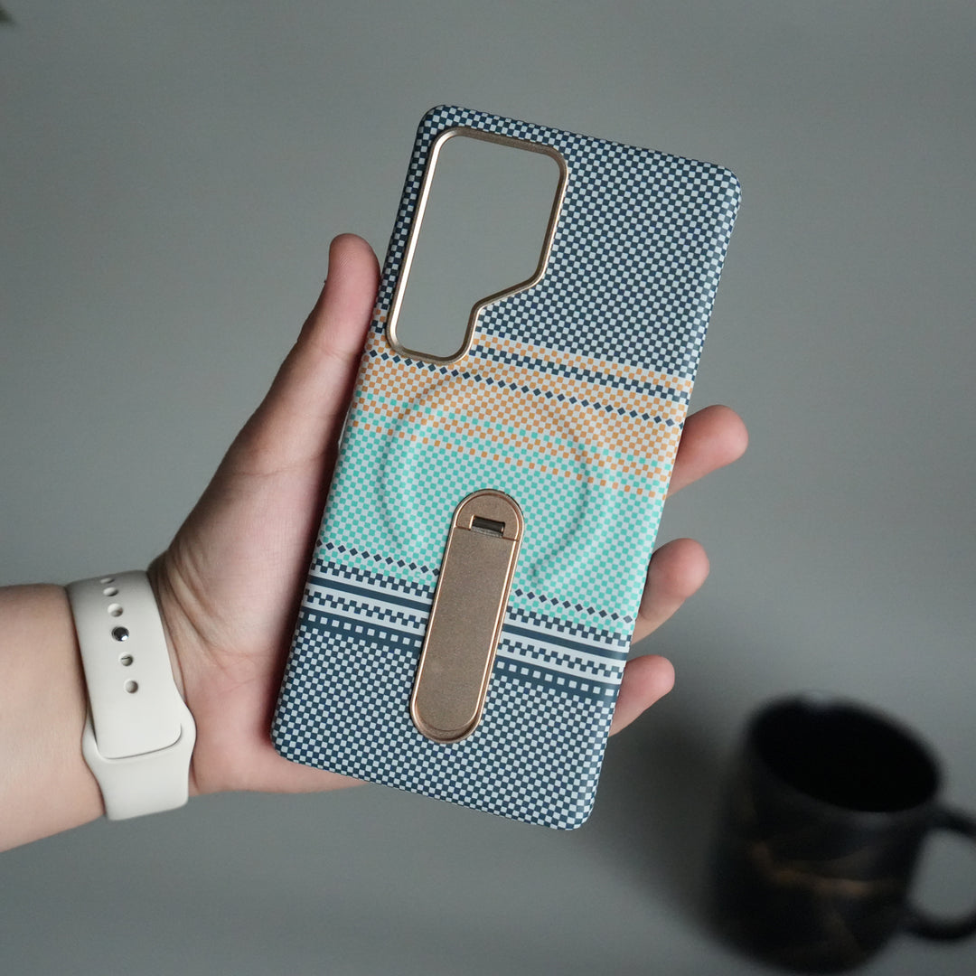 Samsung S24 Ultra Premium Pattern Back Case with Metal Kickstand | Slim Shockproof Protective Cover