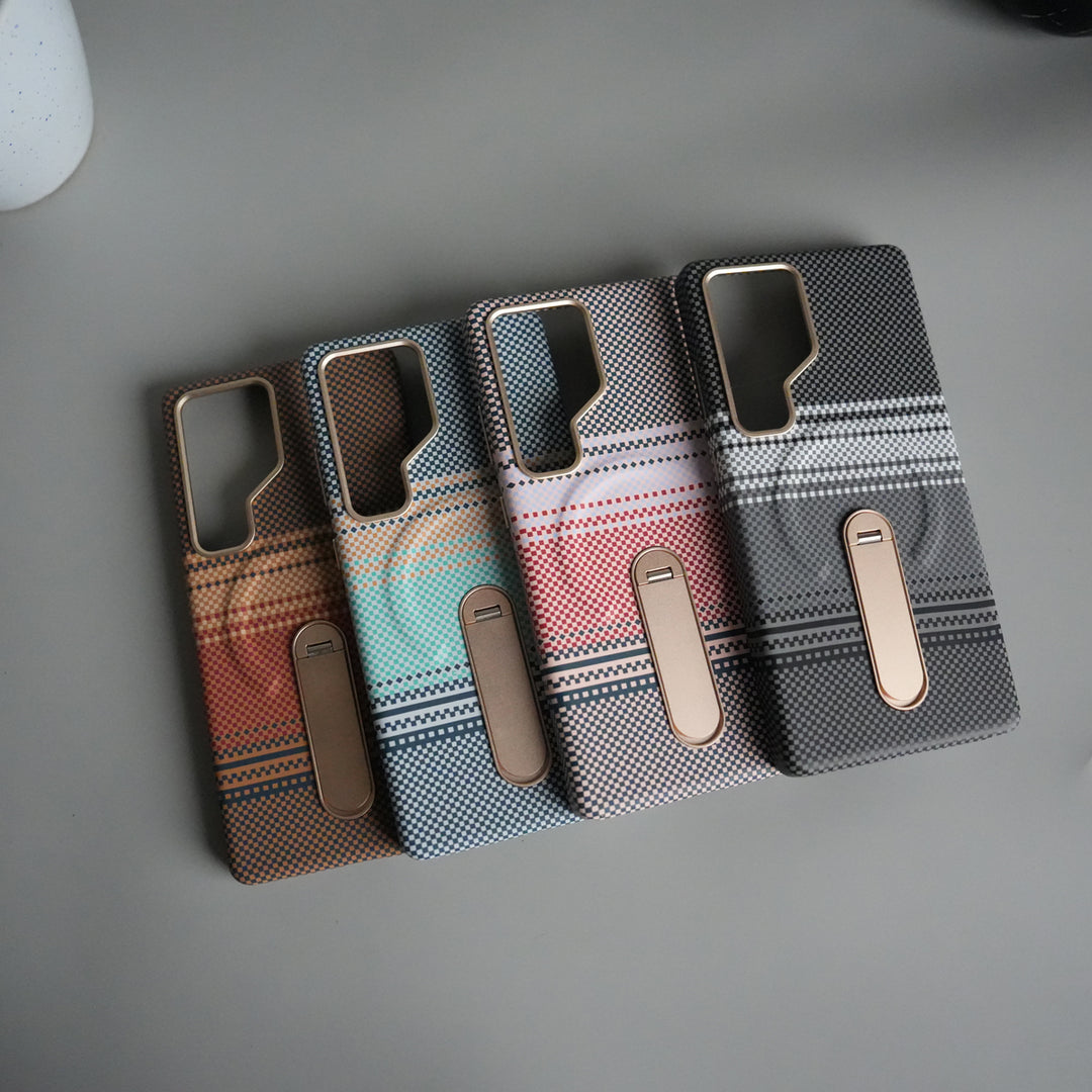 Samsung S24 Ultra Premium Pattern Back Case with Metal Kickstand | Slim Shockproof Protective Cover