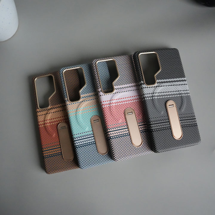 Samsung S24 Ultra Premium Pattern Back Case with Metal Kickstand | Slim Shockproof Protective Cover