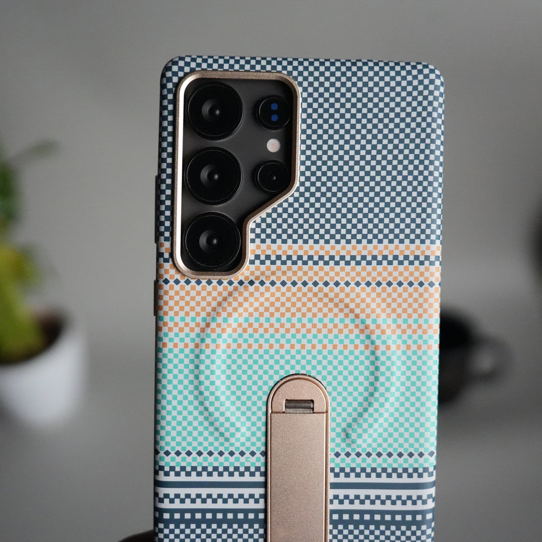 Samsung S24 Ultra Premium Pattern Back Case with Metal Kickstand | Slim Shockproof Protective Cover