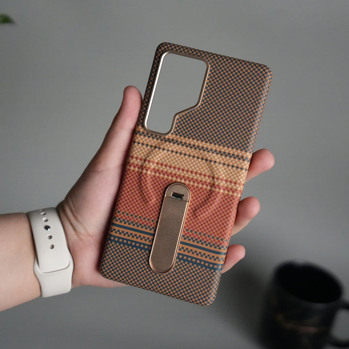 Samsung S24 Ultra Premium Pattern Back Case with Metal Kickstand | Slim Shockproof Protective Cover