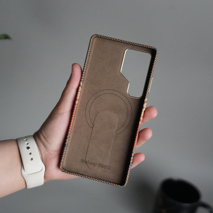 Samsung S24 Ultra Premium Pattern Back Case with Metal Kickstand | Slim Shockproof Protective Cover