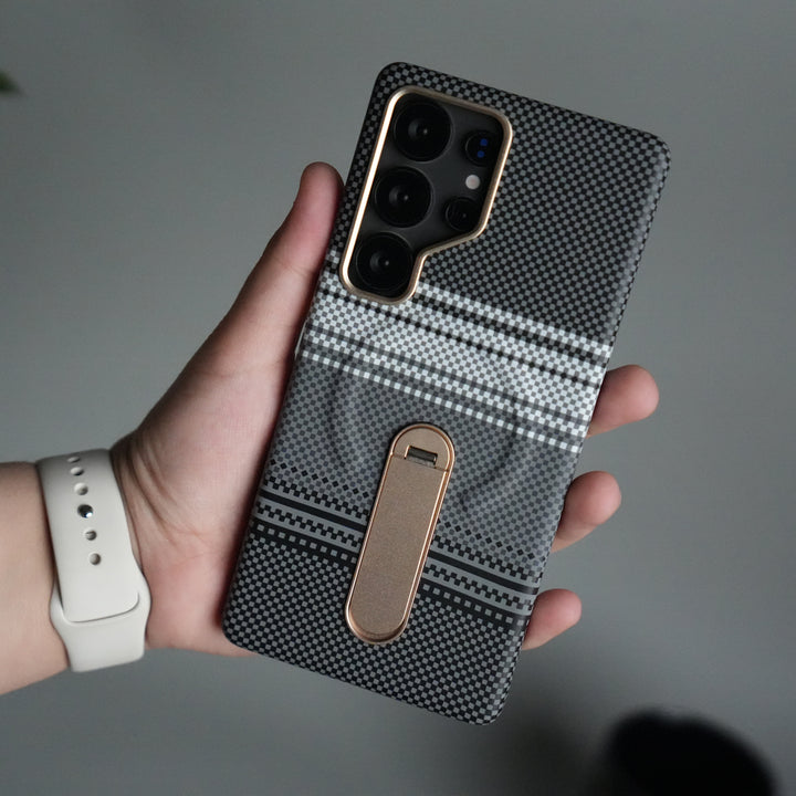 Samsung S24 Ultra Premium Pattern Back Case with Metal Kickstand | Slim Shockproof Protective Cover