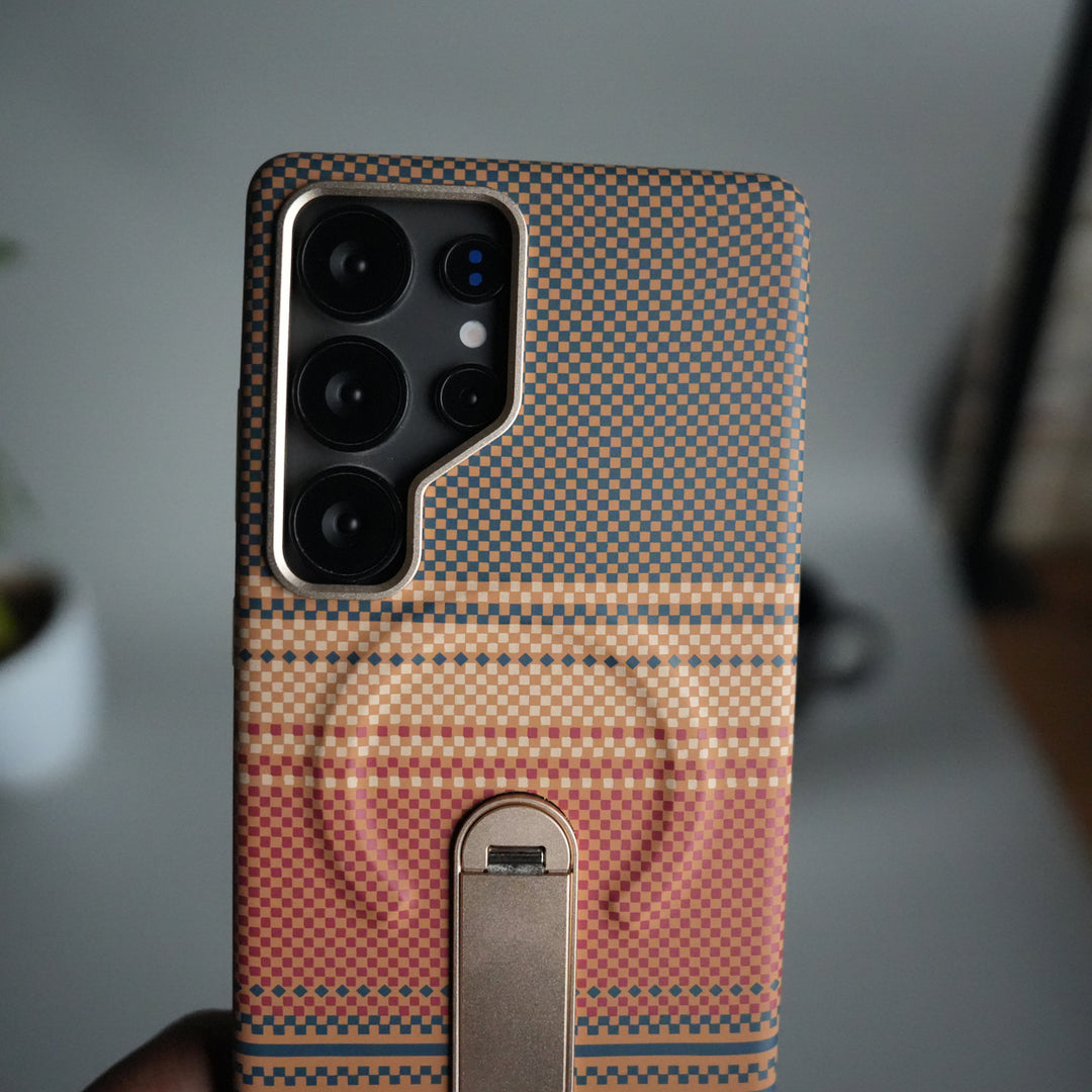 Samsung S24 Ultra Premium Pattern Back Case with Metal Kickstand | Slim Shockproof Protective Cover