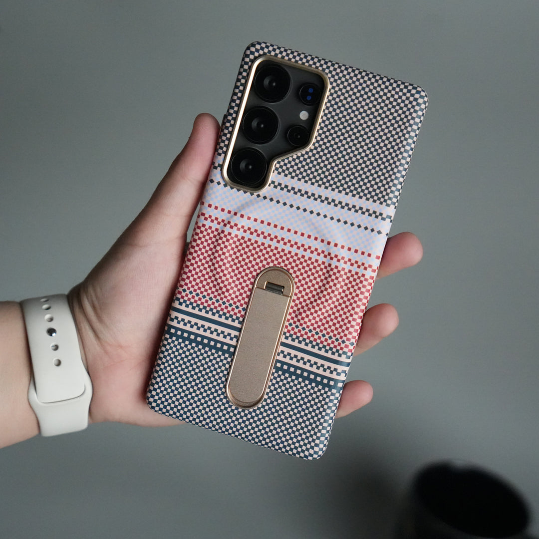 Samsung S24 Ultra Premium Pattern Back Case with Metal Kickstand | Slim Shockproof Protective Cover