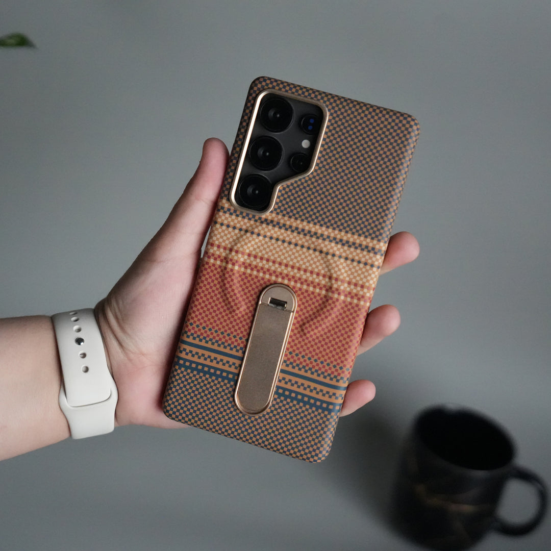 Samsung S24 Ultra Premium Pattern Back Case with Metal Kickstand | Slim Shockproof Protective Cover