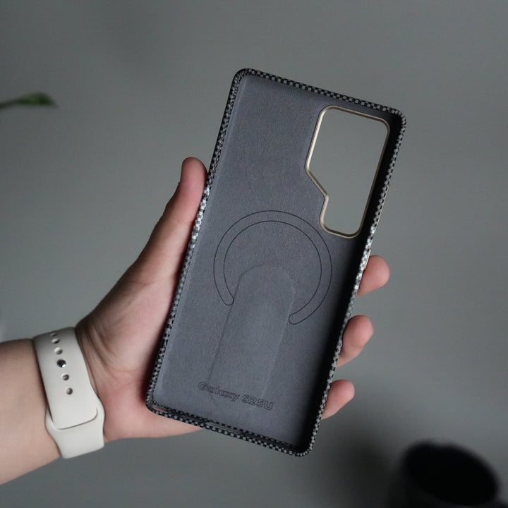 Samsung S24 Ultra Premium Pattern Back Case with Metal Kickstand | Slim Shockproof Protective Cover