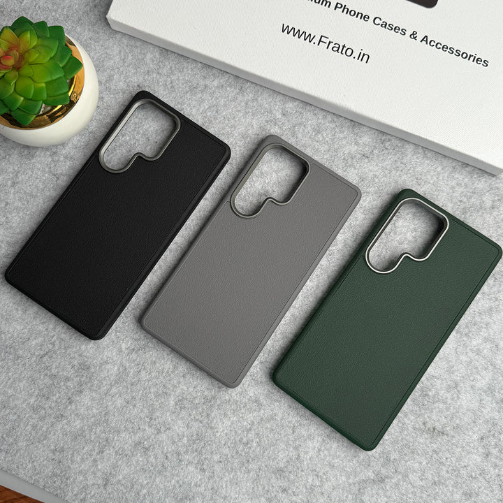 Samsung Galaxy S25 Ultra Leather Texture Design PVC Case With Metal Camera Bump