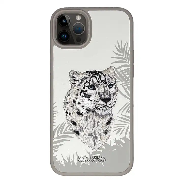 iPhone 15 Pro Premium Santa Barbara Savana White Tiger Leather Case Cover