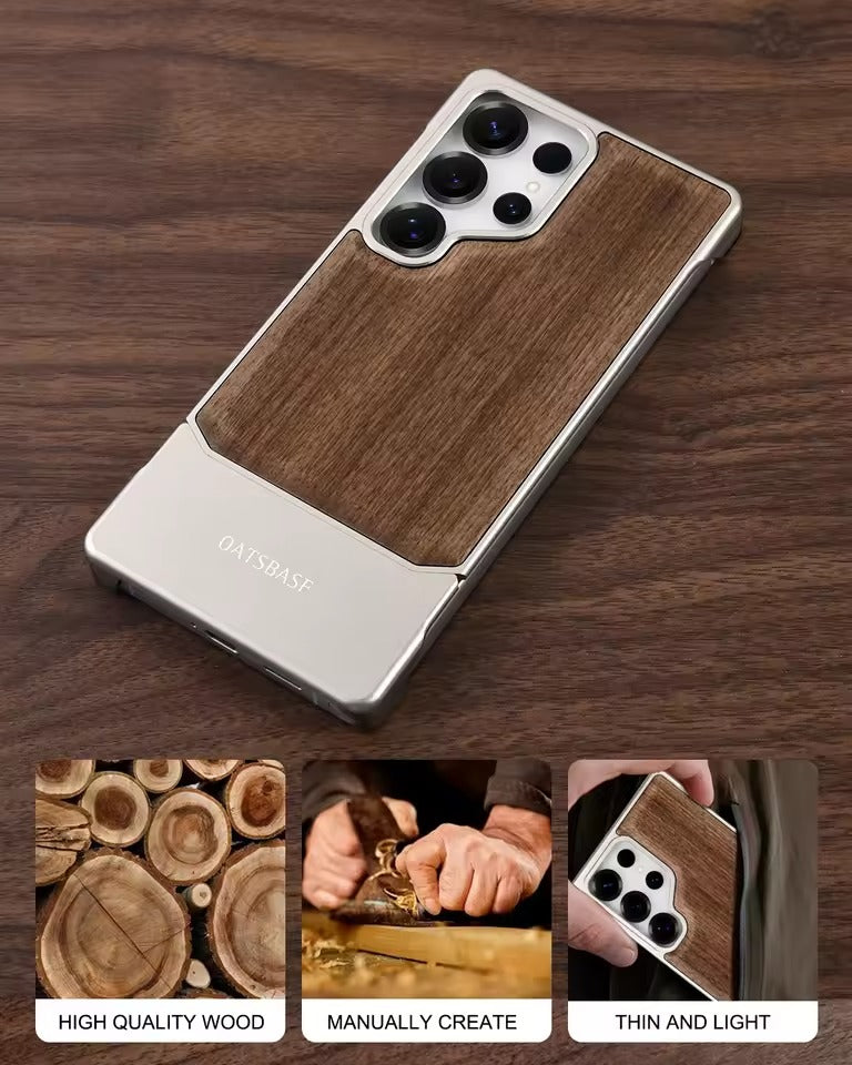 Galaxy S25 Ultra Magnetic Wooden Frameless Phone Case | Protective Shockproof Wireless Charging Cover