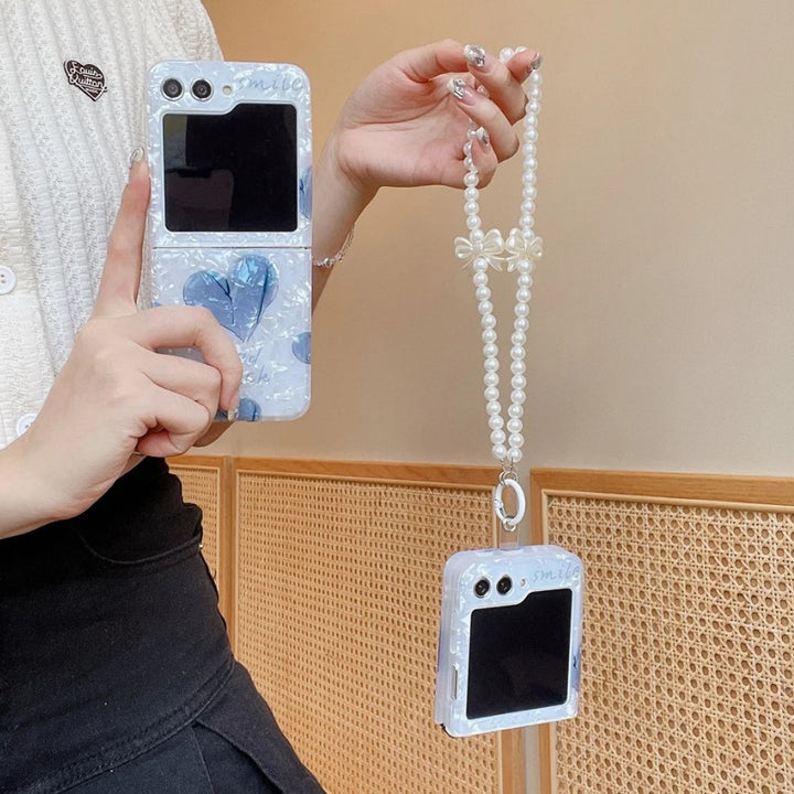 Samsung Galaxy Z Flip 6 Heart Shell Texture Case With Pearl Holder
