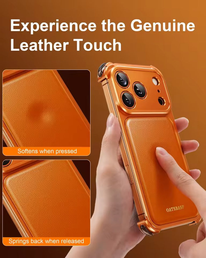 iPhone 17 Pro Max Premium Aluminum Metal Frame Case | Shockproof Corners | Luxury Leather Shells MagSafe Cover