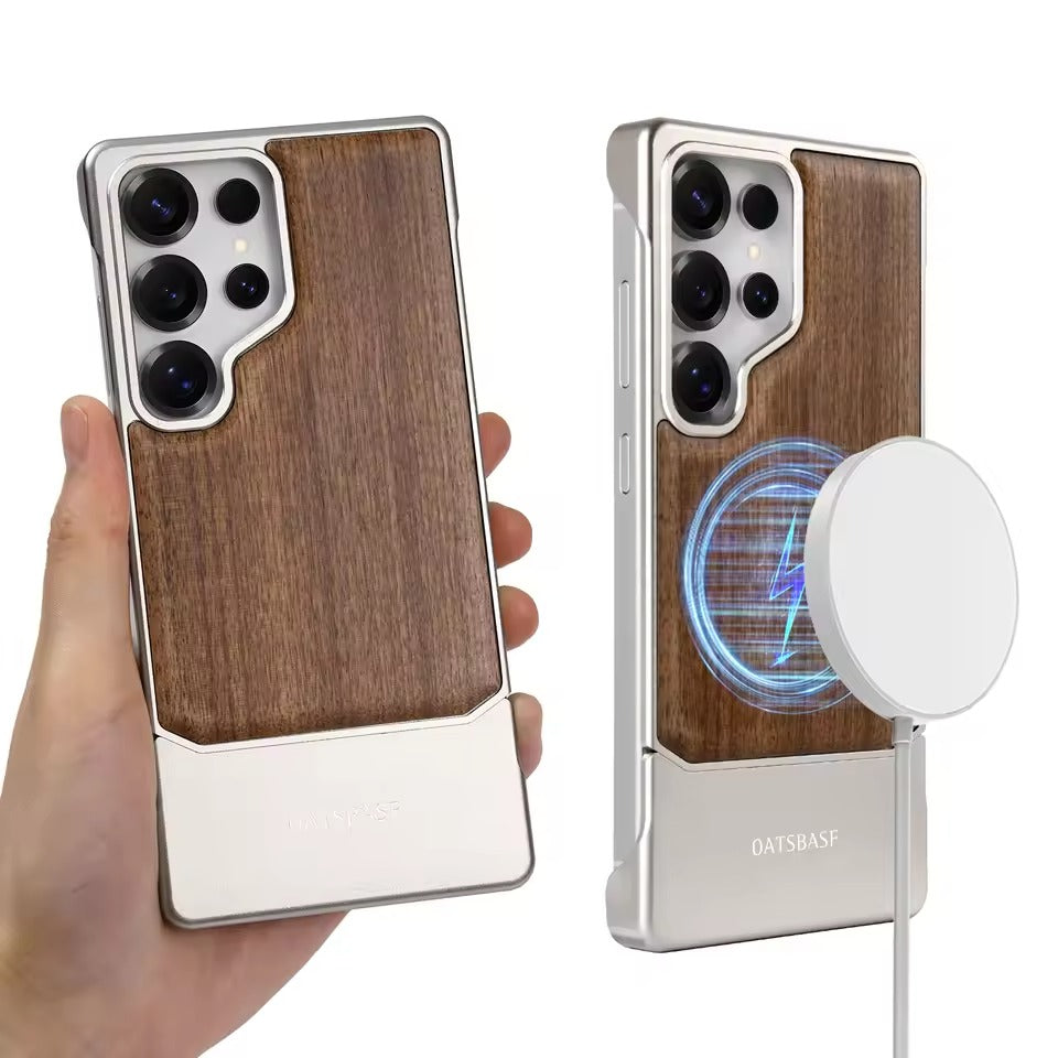 Galaxy S25 Ultra Magnetic Wooden Frameless Phone Case | Protective Shockproof Wireless Charging Cover