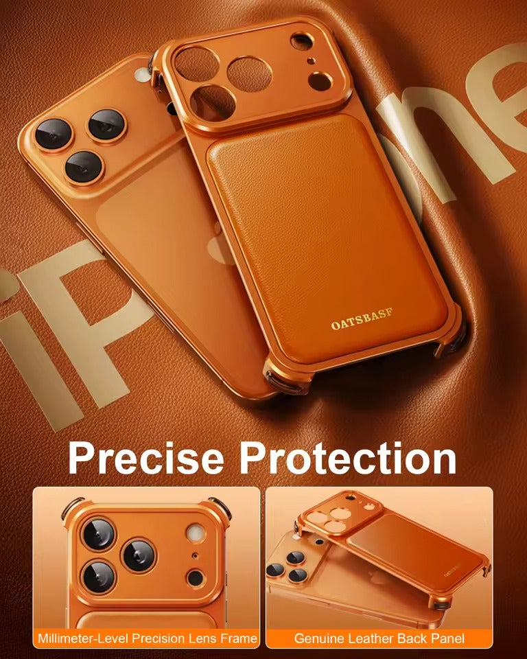 iPhone 17 Pro Max Premium Aluminum Metal Frame Case | Shockproof Corners | Luxury Leather Shells MagSafe Cover