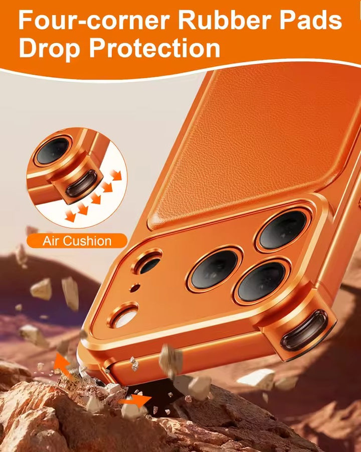 iPhone 17 Pro Max Premium Aluminum Metal Frame Case | Shockproof Corners | Luxury Leather Shells MagSafe Cover