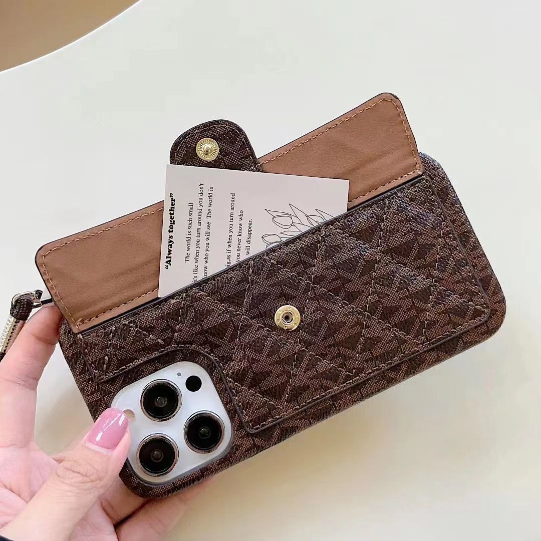 iPhone Luxury Brand MK Leather Card Holder Case With Crossbody Strap