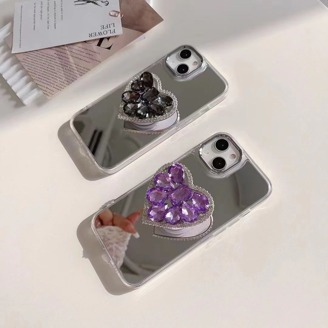 iPhone Luxury Mirror Reflection Case Cover With Heart Shape Diamond Holder