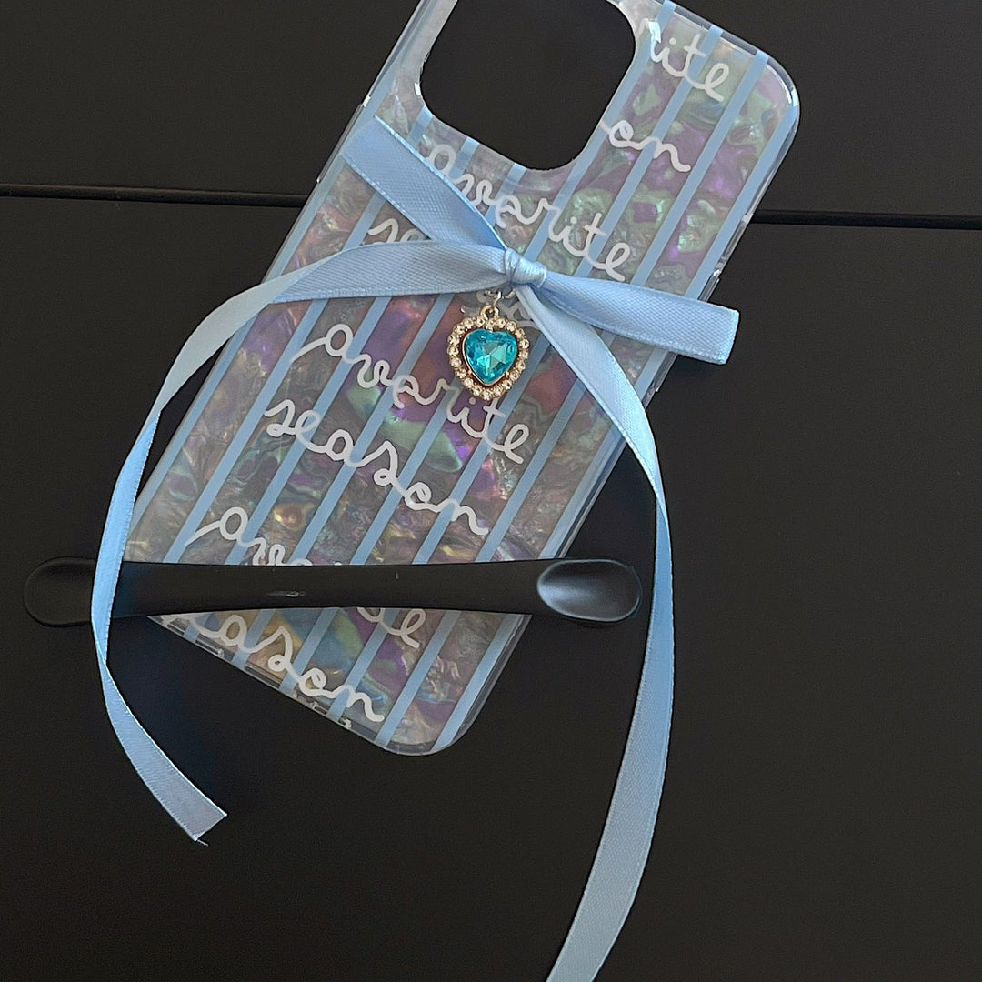 iPhone 15 Series Blue Ribbon With Heart Stone Case Cover