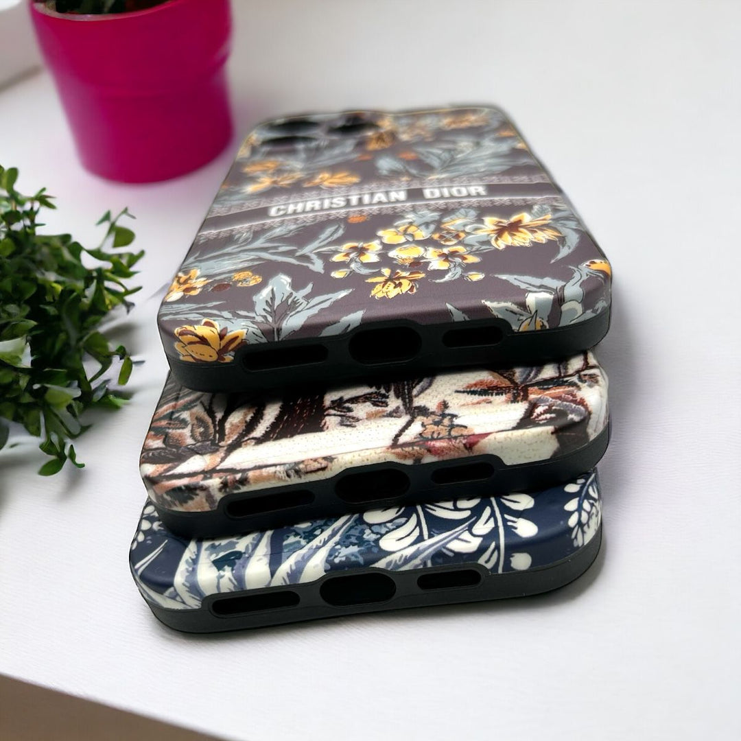 iPhone 15 Series Luxury CD Floral Pattern Camera Protection Case Cover