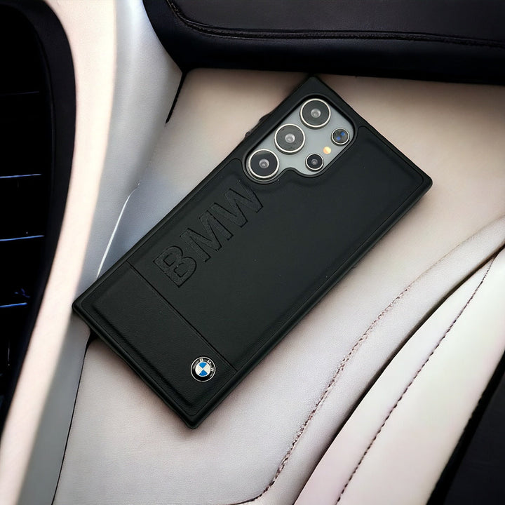 Samsung Galaxy S25 Ultra Embossed Name Sports Car Logo PU Leather Case Cover