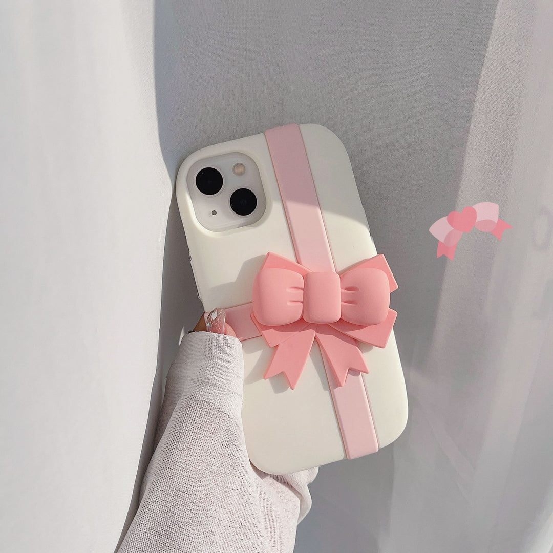 iPhone Cute Pink Bow Silicone Case Cover (White)