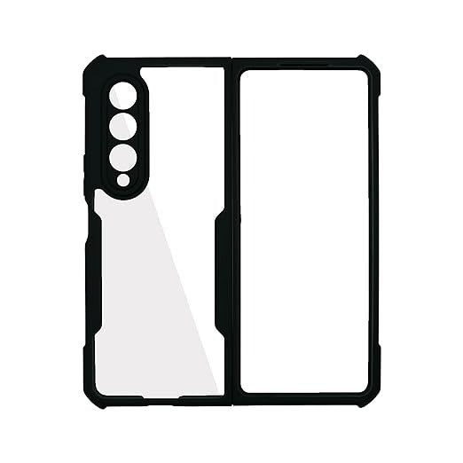 Samsung Galaxy Z Fold 4 Airbags Bumper Transparent Back Front Screen Protector Case Cover(Black)