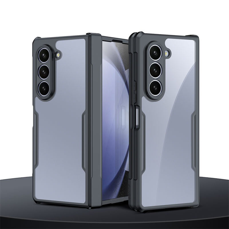 Samsung Galaxy Z Fold 6 Shockproof Airbags Bumper Transparent Back Front Screen Protector Case Cover(Black)
