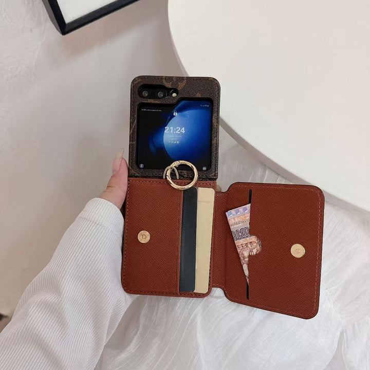 Samsung Galaxy Z Flip 5 Luxury Brand Leather Card Holder Case Cover
