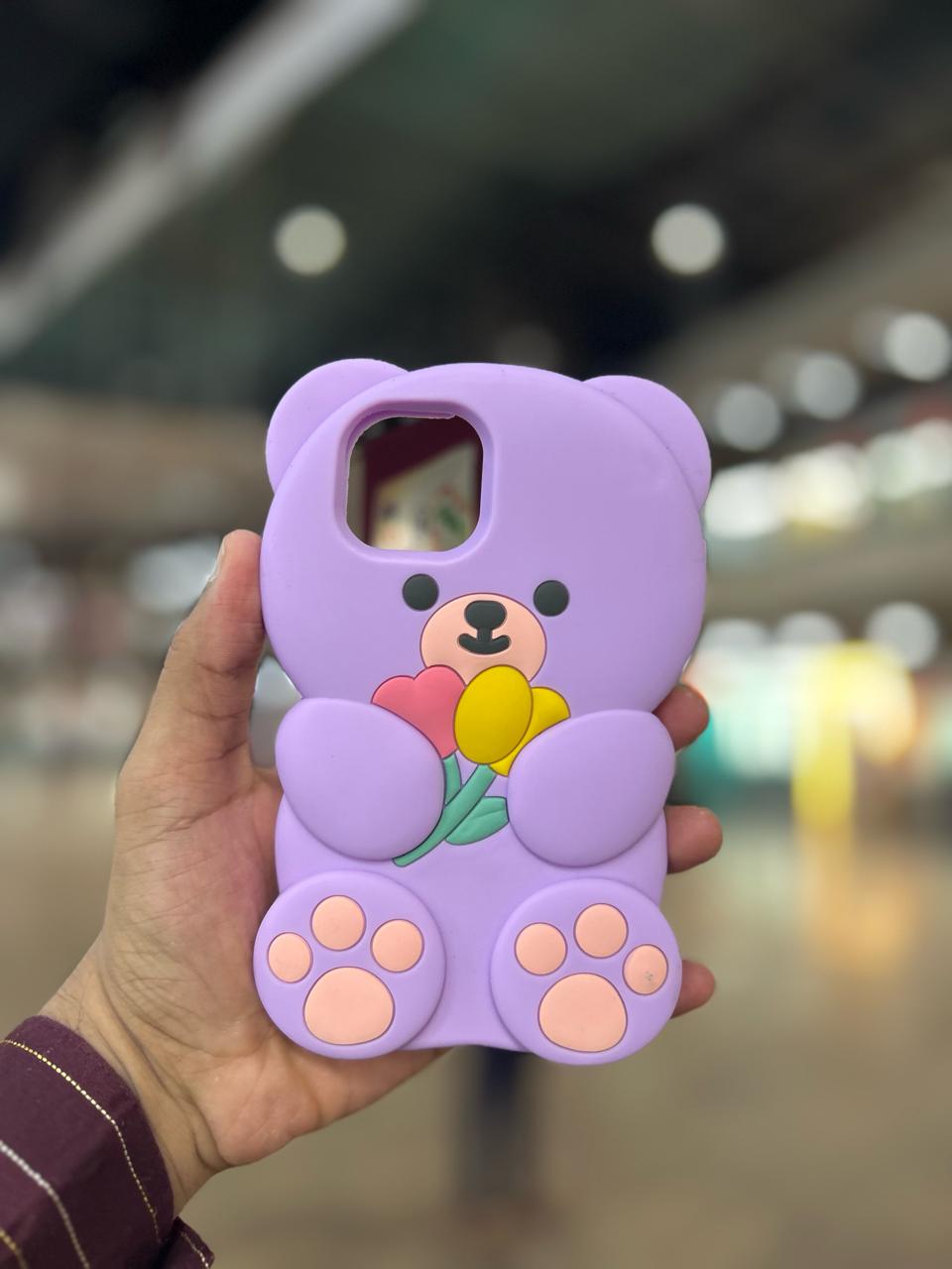 iPhone Cute 3D Cartoon Teddy Silicone Case Cover (Purple)