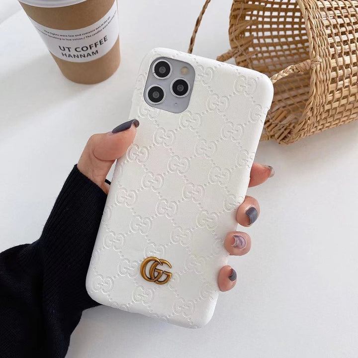 iPhone 15 Series Luxury GG Fashion Leather Brand Case Cover