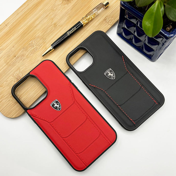 Ferrari Sports Car Logo Side Stitch Leather iPhone Cover Red