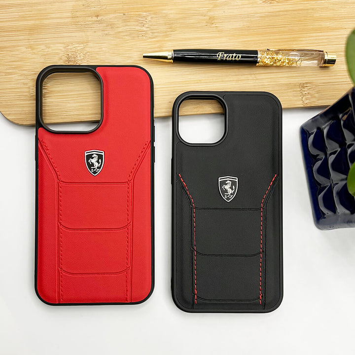 iPhone Ferrari Sports Car Logo Side Stitch Leather Cover Black
