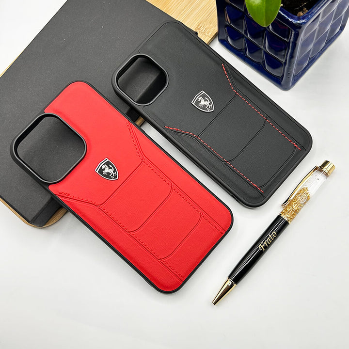 iPhone Ferrari Sports Car Logo Side Stitch Leather Cover Black