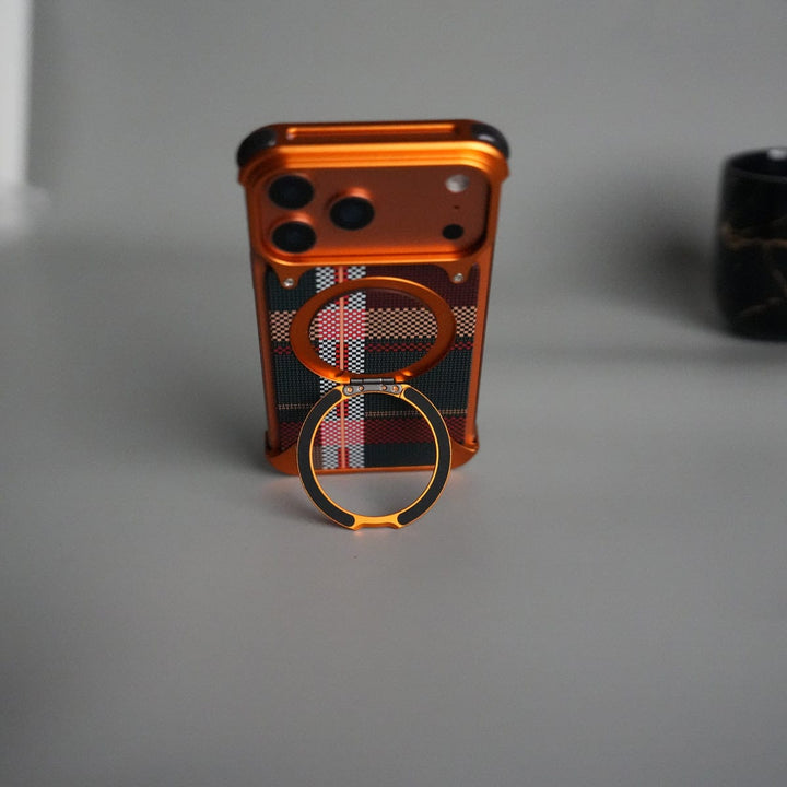 FRATO Aeroflex Metal 17 Pro iPhone 17 Series Kevlar Fiber Texture Frameless Metal Kickstand Case | Orange
