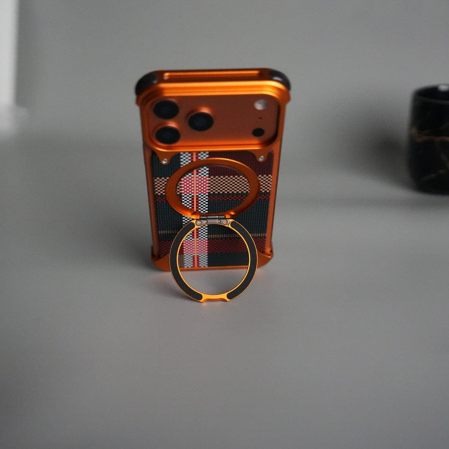 FRATO Aeroflex Metal 17 Pro iPhone 17 Series Kevlar Fiber Texture Frameless Metal Kickstand Case | Orange