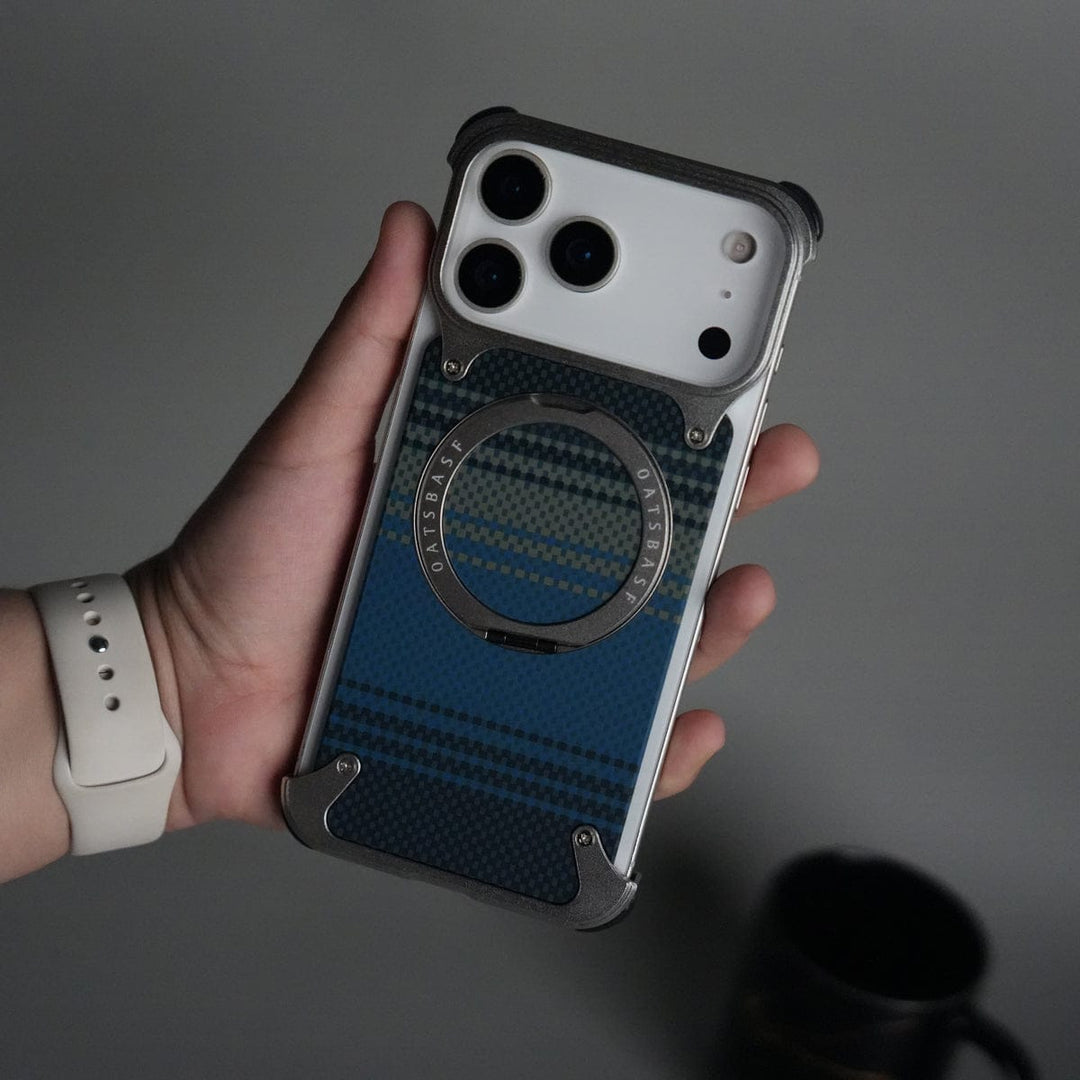 FRATO Aeroflex Metal 17 Pro Max / Blue iPhone 17 Series Kevlar Fiber Texture Frameless Metal Kickstand Case