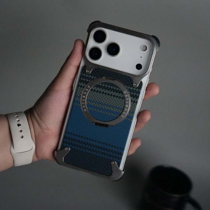 FRATO Aeroflex Metal 17 Pro Max / Blue iPhone 17 Series Kevlar Fiber Texture Frameless Metal Kickstand Case