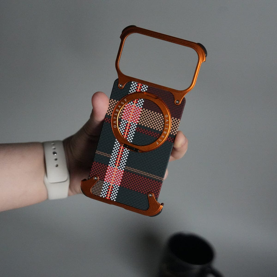 FRATO Aeroflex Metal 17 Pro Max iPhone 17 Series Kevlar Fiber Texture Frameless Metal Kickstand Case | Orange