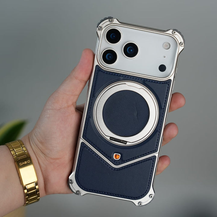 FRATO Aeroflex Metal 17 Pro Max iPhone 17 Series Premium Blue Carbon Design Aluminium Metal Snap On Rotating Stand case