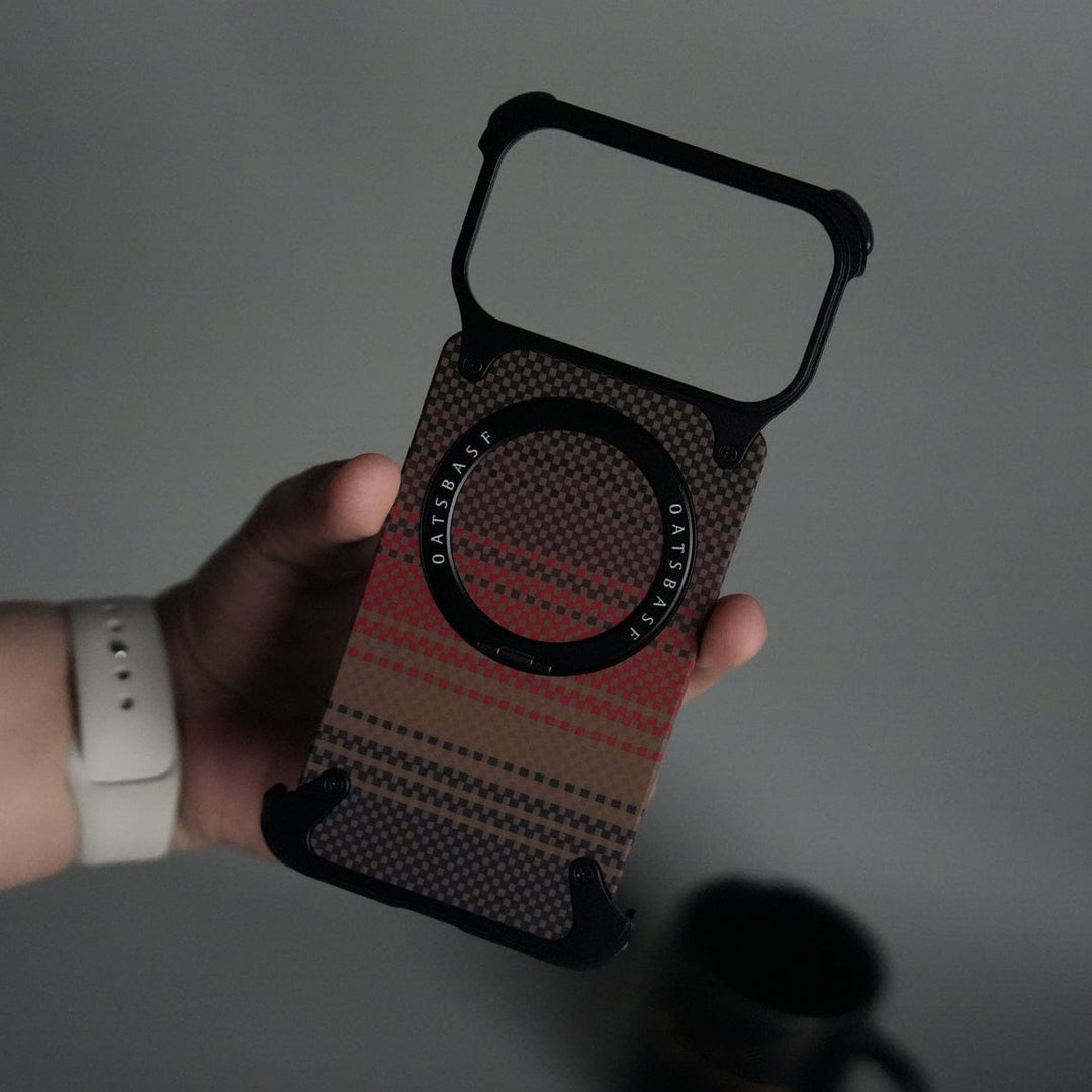 FRATO Aeroflex Metal 17 Pro / Orange iPhone 17 Series Kevlar Fiber Texture Frameless Metal Kickstand Case