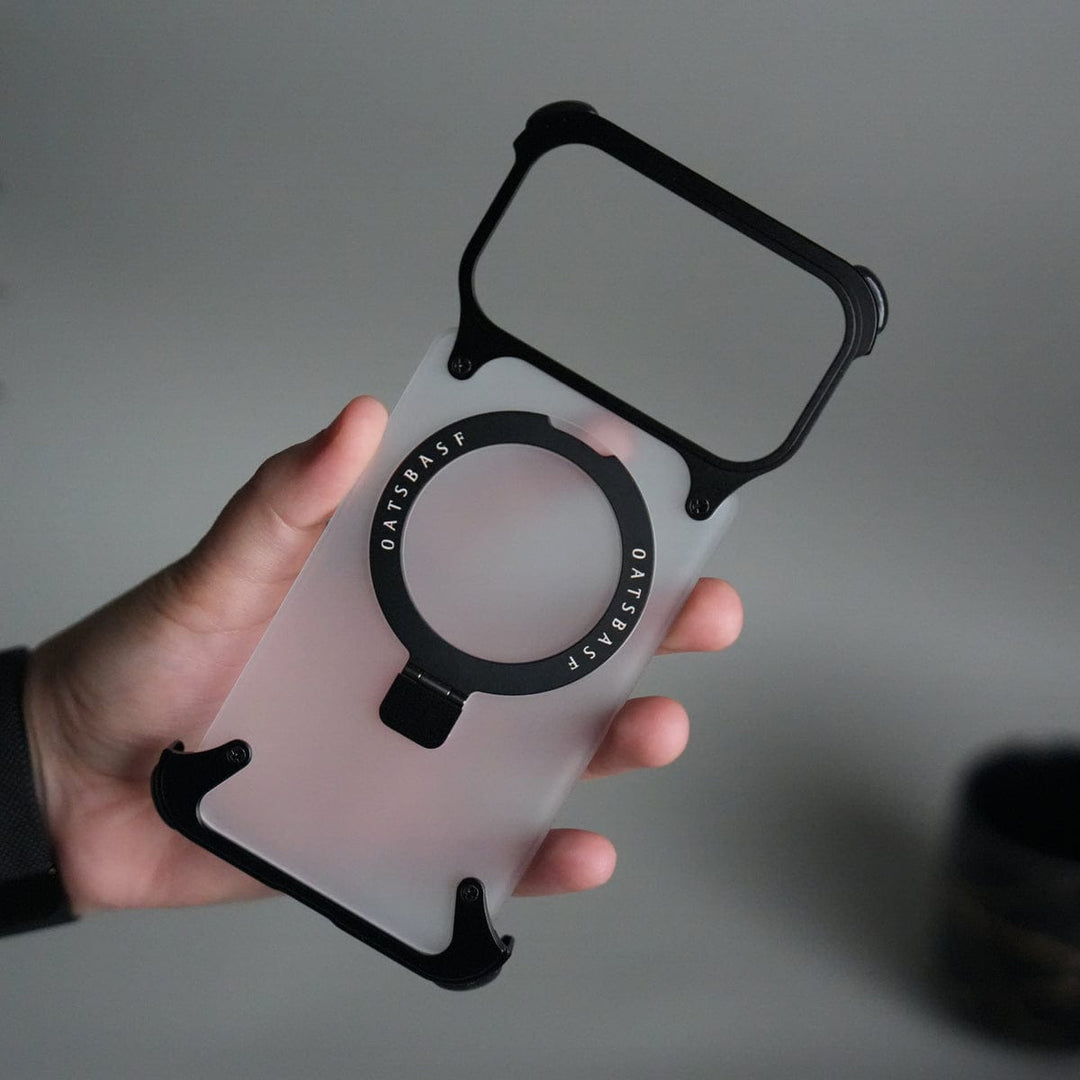 FRATO Aeroflex Metal Black iPhone 17 Pro Max Frosted Frameless Metal Kickstand Case
