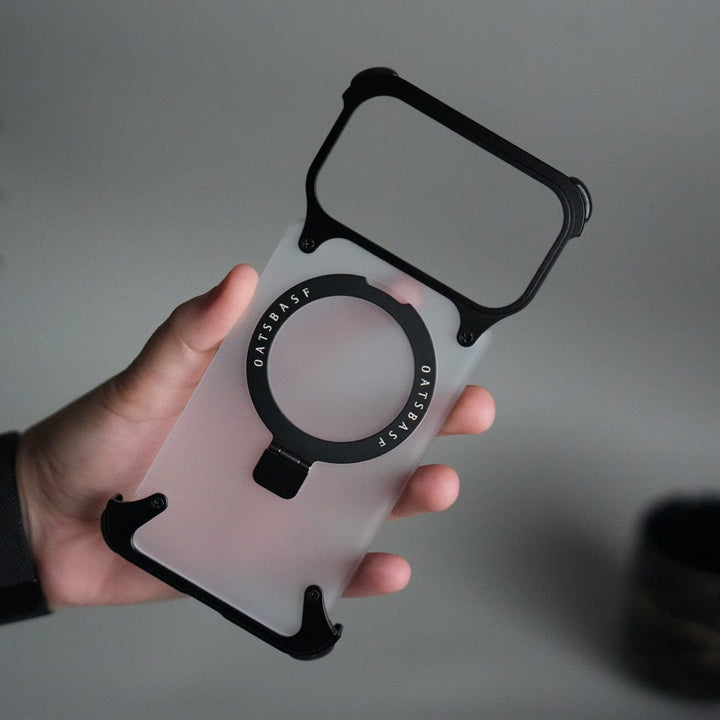 FRATO Aeroflex Metal Black iPhone 17 Pro Max Frosted Frameless Metal Kickstand Case