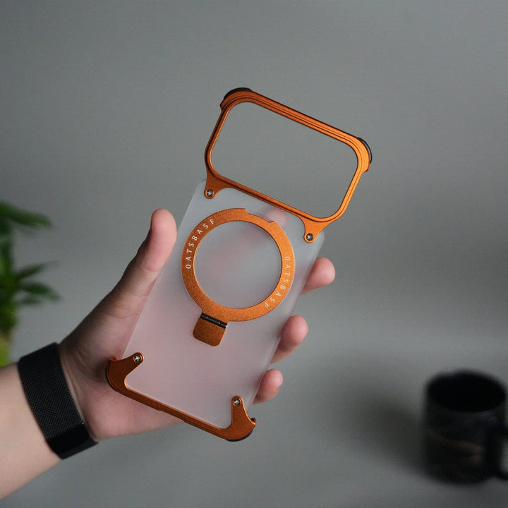 FRATO Aeroflex Metal Cosmic Orange iPhone 17 Pro Max Frosted Frameless Metal Kickstand Case
