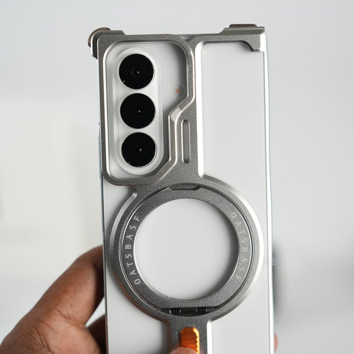FRATO Aeroflex Metal Galaxy Fold 7 Metal Frameless Bumper Case With Rotating Stand