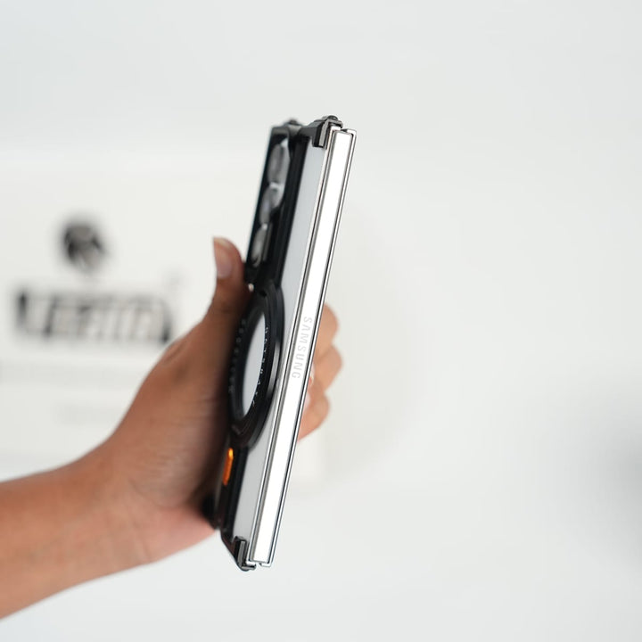 FRATO Aeroflex Metal Galaxy Fold 7 Metal Frameless Bumper Case With Rotating Stand
