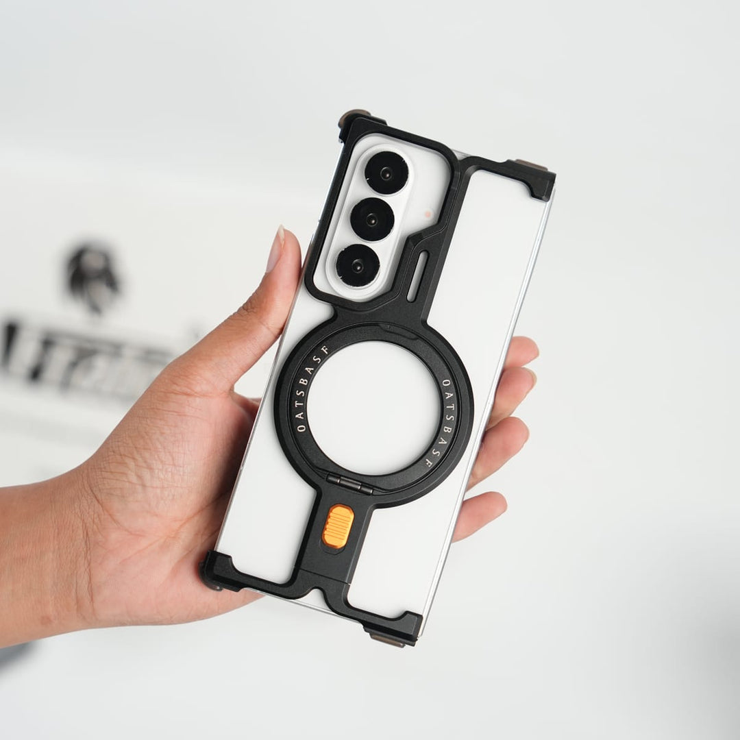 FRATO Aeroflex Metal Galaxy Fold 7 Metal Frameless Bumper Case With Rotating Stand